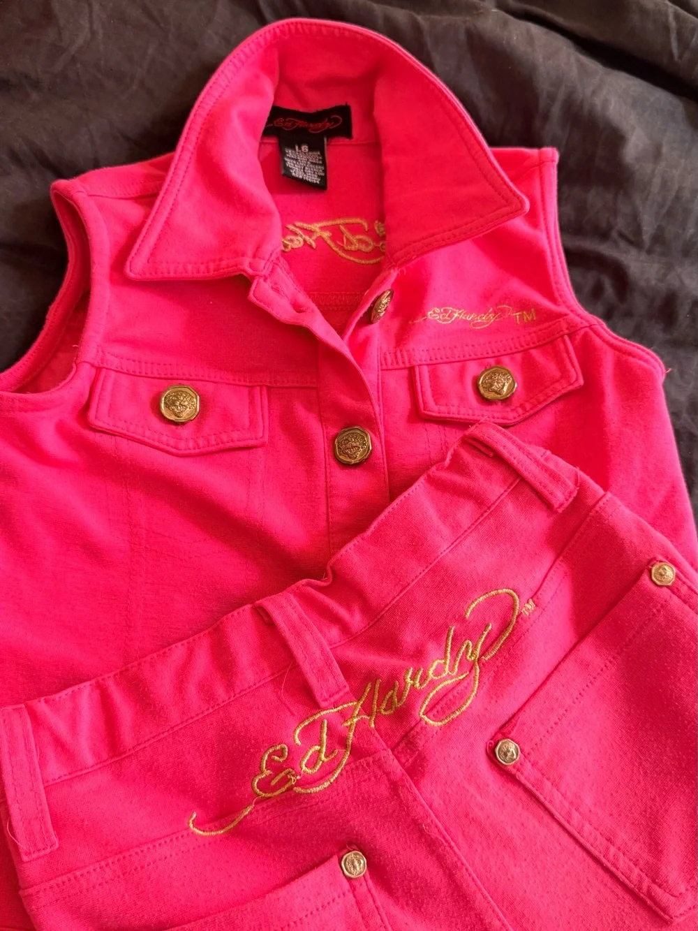 Ed Hardy Hot Pink Girls' Two-Piece Denim Vest & Jeans Set